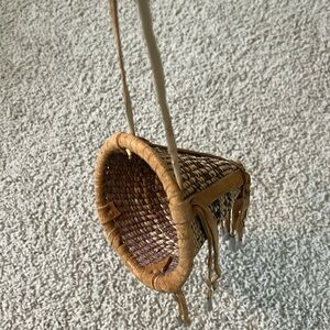 Apache burden basket - leather and metal dangle